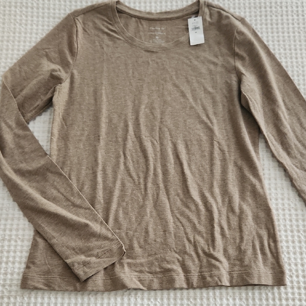 Banana Republic Tan Long Sleeve Tee Classic Crew Neck